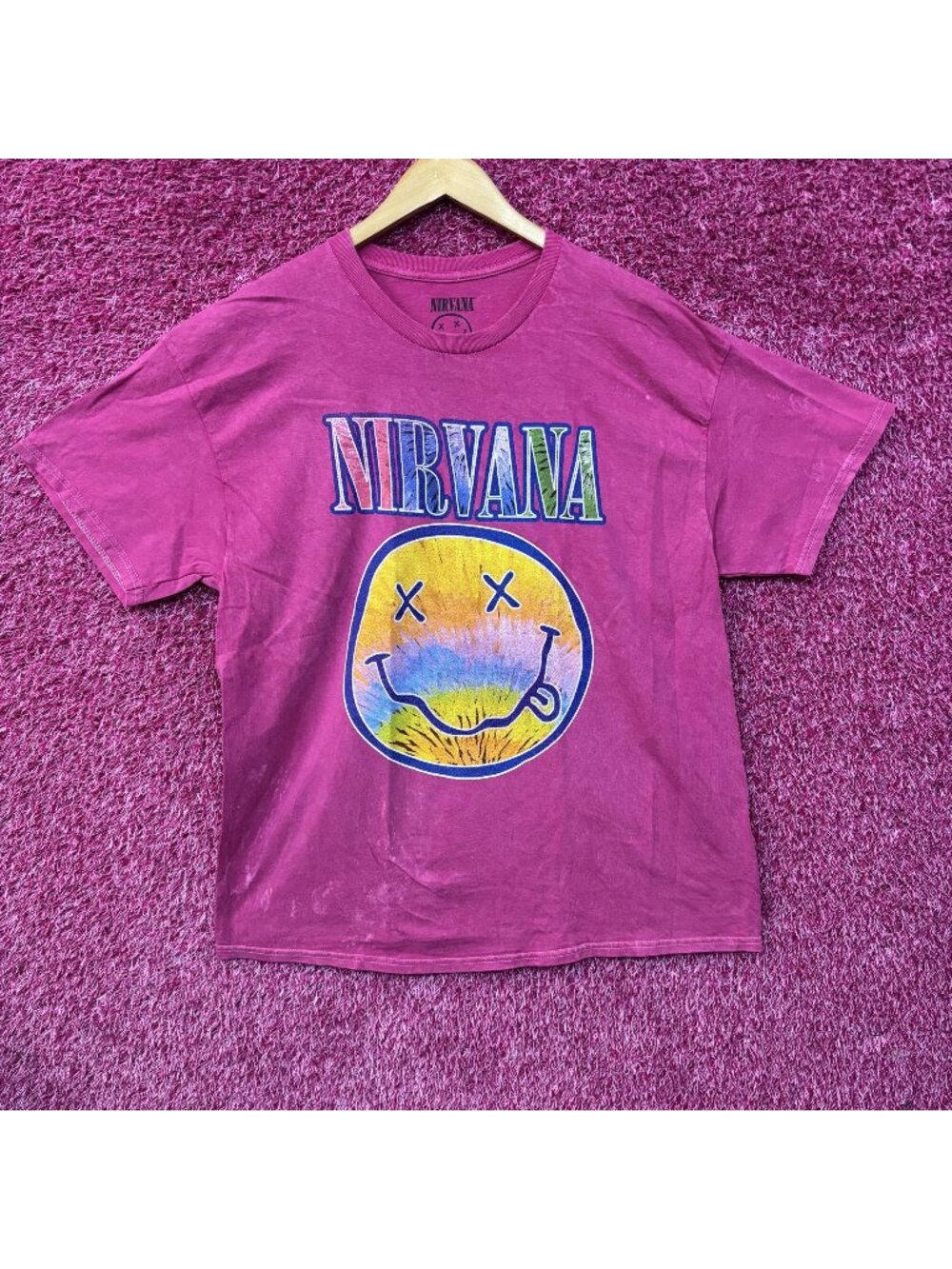 Nirvana Smiley Face Logo Pink T-Shirt XL